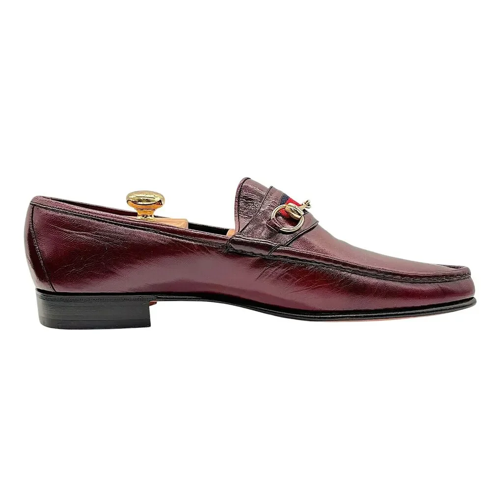 NOS Vintage GUCCI Leather 1953 Horsebit Web Striped Men's Loafers EU48